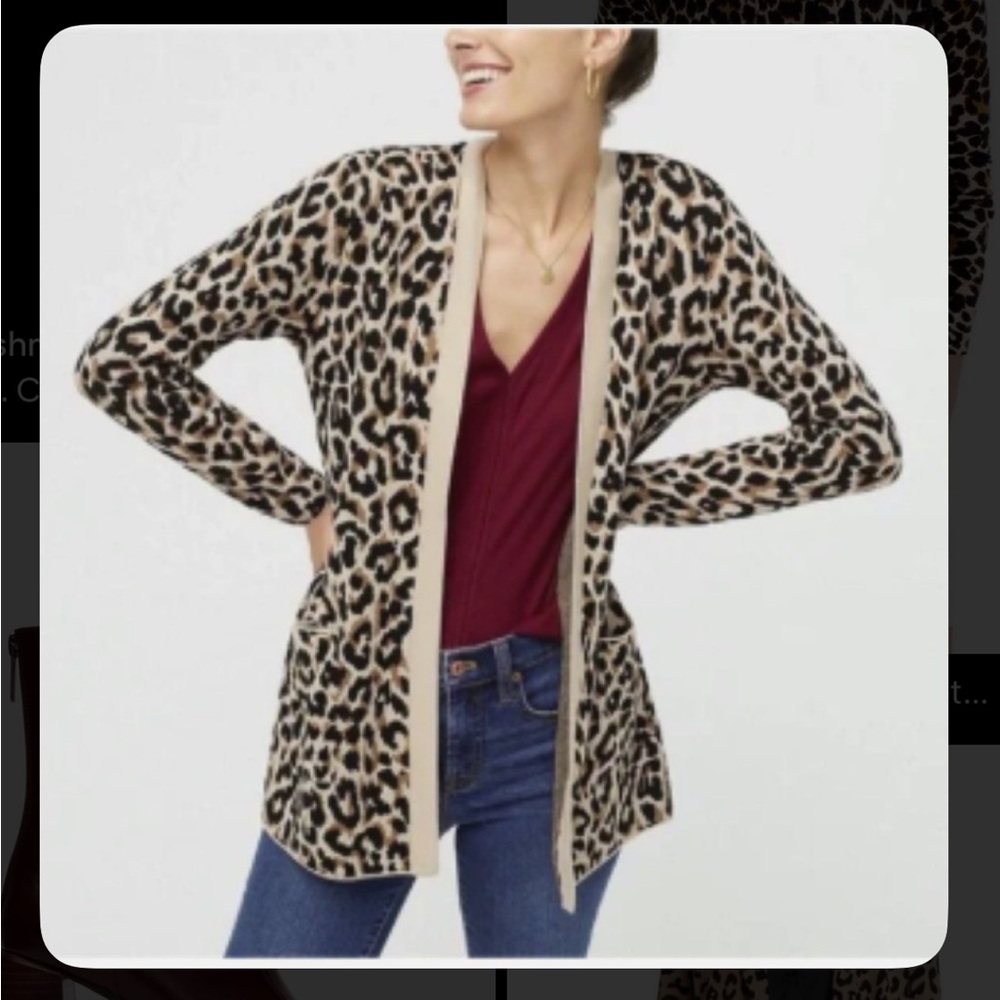 J. Crew Leopard Print Cardigan with Tan Trim